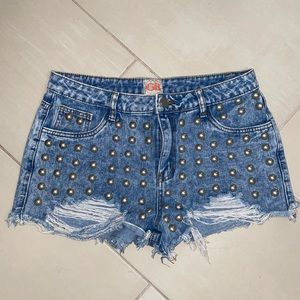 Gianni Bini studded distressed denim shorts